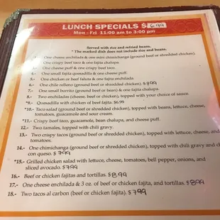 Excellent lunch menu