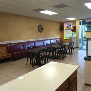 tables and benches in a restaurant