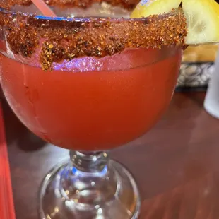 Strawberry margarita with tajin in the rim was delicious