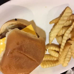 Kids menu, cheeseburger and fries. My kids didn't get the memo they were eating at a Mexican restaurant.