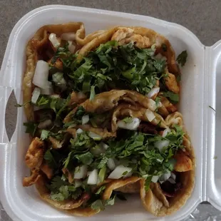 2 pollo El Chato Special tacos. Stuffed to overflowing!