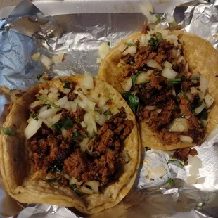 Chorizo tacos with extra onions.