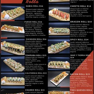 Sushi menu
