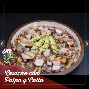 Ceviche curtido with pulpo and callo