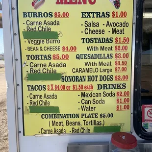 The menu.