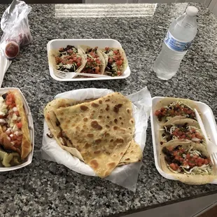 Sonoran dog, two taco plates, large caramelo.