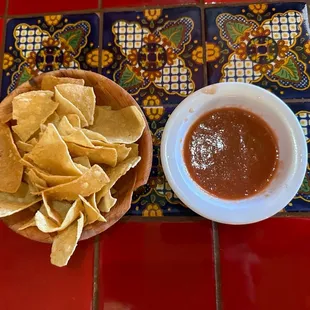 Chips and salsa, really greasy and salsa too spicy