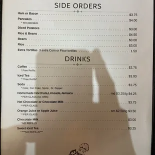 Breakfast menu