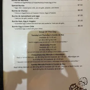 Breakfast menu