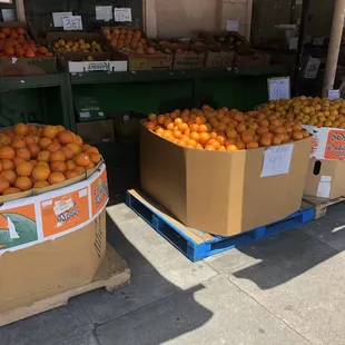 boxes of oranges on pallets