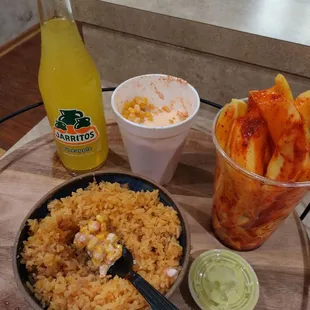 Rice and beans, Melons, Jarritos, Elotes