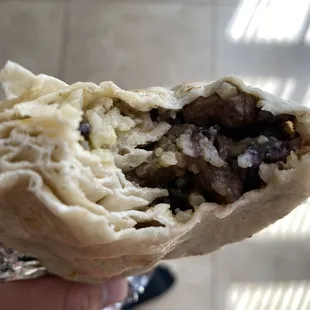 the inside of a burrito