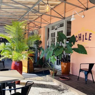 tables and chairs outside