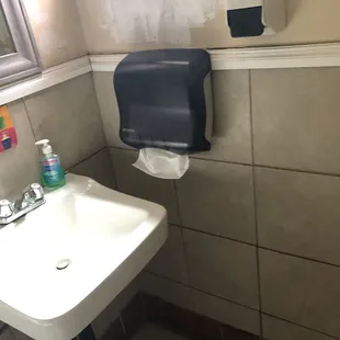 Sink, soap and paper towels.