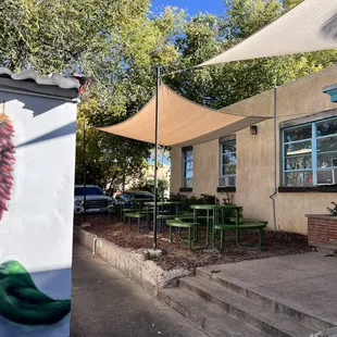 Shaded seating directly behind the truck...