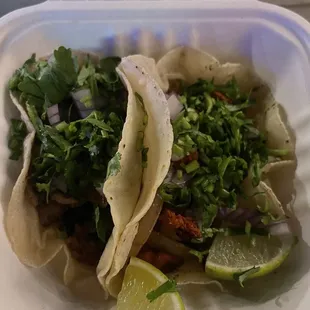 Asada taco and pastor taco.   Loved the tortillas.  Their tortillas are so soft and thin.