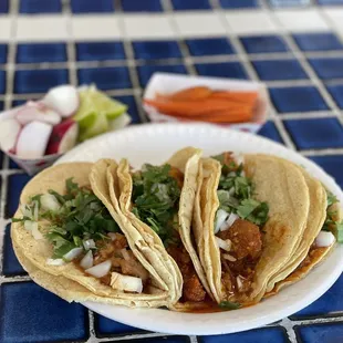 4 Tacos De Chicharrón en Salsa Rojo.  Dude just Dude