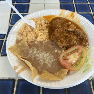 This plate is costillas de puerco the cost for this 14.99. Taste is ok not great but good. As could see small portions