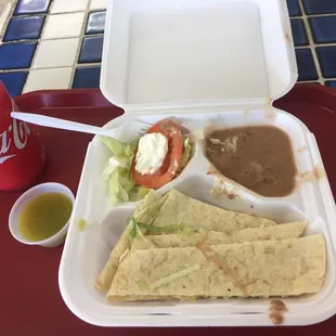 Chicken Quesadilla with a side of beans