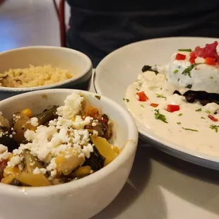 Calabacitas, poblano rice, and the chile en nogada