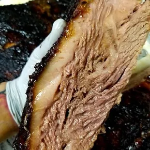 The Bourbon Misoyaki Brisket right after being cooked and rested, before it gets cut and glazed.