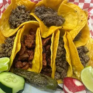 My tacos carne asada and al pastor