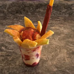 Fresh cut mango and chunks of mango in the ice cream.