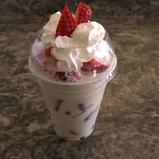 Fresh Strawberries and homemade whip cream drink