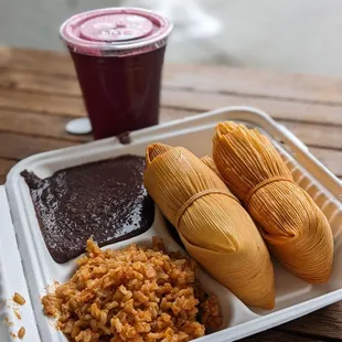 2 tamale plate and Jamaica juice