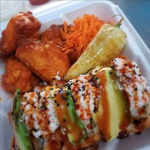 chicken wings and fried chicken, food