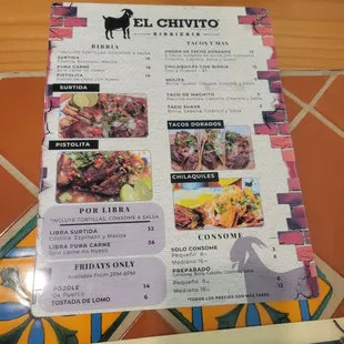 Front of menu