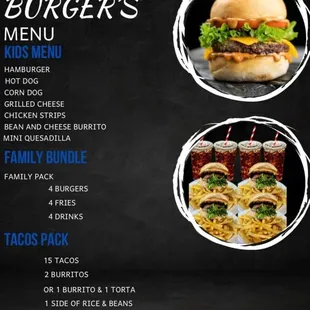 menu for el chulo's burgers