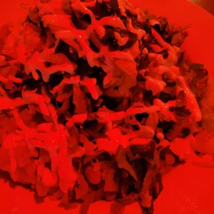 Burrito bowl Carne (under red light)