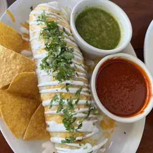 Mission Style Burrito Chicken tinga (this is a large). Two people shared it and we were full!