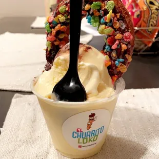 Fruity Pebbles Churro w/Vanilla Ice cream
