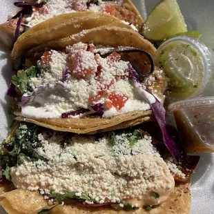 Fish tacos and veggie taco