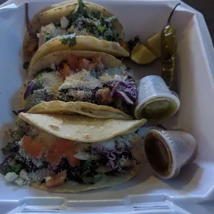 Fish tacos and veggie taco