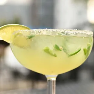 Our premium lime margarita with jalapeño garnish.