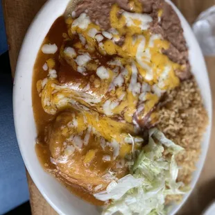 Lunch two item special $14, beef enchilada and Chile relleno