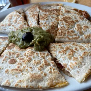 Quesadillas. Chicken and chili Colorado. Yum!
