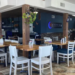 tables and chairs in a restaurant