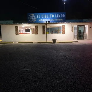 an empty parking lot at night