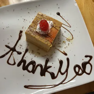 The flan was delicious and the note was so sweet!