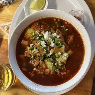 Mom's menudo. She is very particular and said this is some of the best she's had. She was happy she could get it with pig feet.