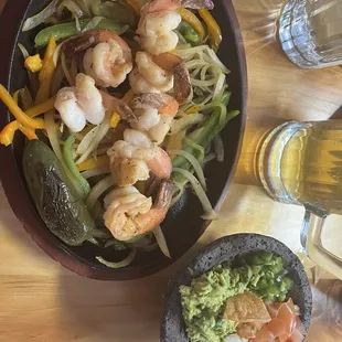 Shrimp fajitas with deconstructed guac and homemade corn tortillas that were to die for. Good rice and beans too!