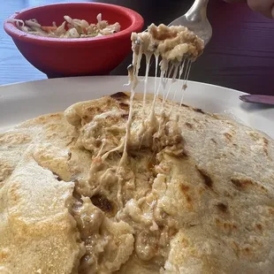 Pupusa with cheese and chicharron