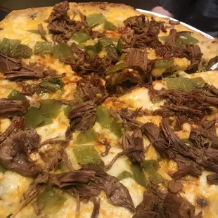 Loaded carne green chili. Tostada