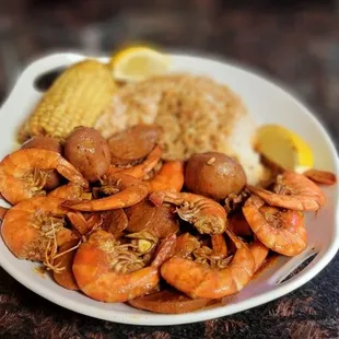 My plated food I got at El Coco Loco