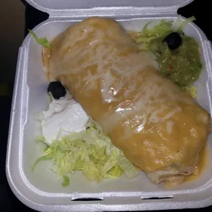 Colima Burrito with green sauce and extra cheese!