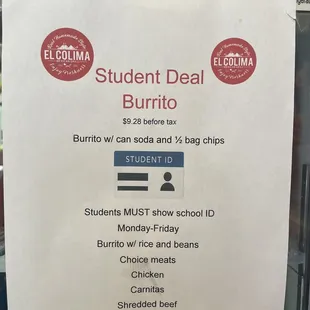 Student burrito deal